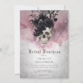 Gothic Black & Bourgondië Floral Skull Bridal Lunc Kaart (Voorkant)
