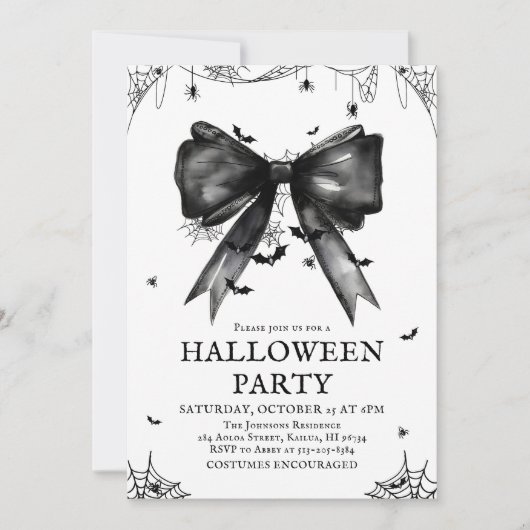 Gothic Black Bow Coquette Halloween Party Kaart (Voorkant)