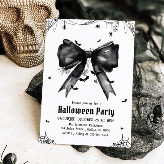 Gothic Black Bow Coquette Halloween Party Kaart