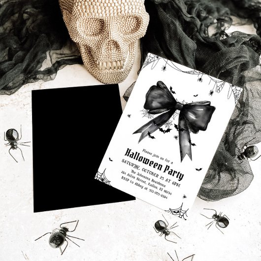 Gothic Black Bow Coquette Halloween Party Kaart