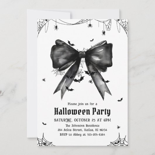 Gothic Black Bow Coquette Halloween Party Kaart (Voorkant)