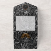 Gothic Black Brown filigraan mot diner bruiloft All In One Uitnodiging (Buitenkant)