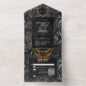 Gothic Black Brown Filigree Moth Dinner Wedding All In One Uitnodiging (Binnen)