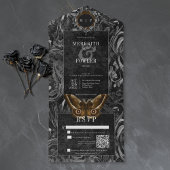 Gothic Black Brown Filigree Moth Dinner Wedding All In One Uitnodiging