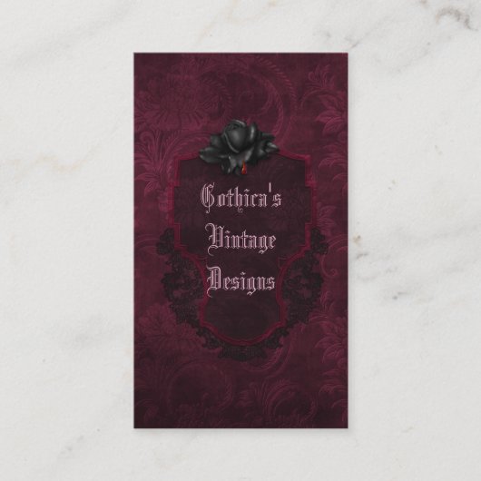 Gothic Black Burgundy Damask Blood Roos Visitekaartje (Voorkant)