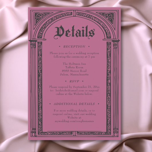 Gothic Black Burgundy Medieval Until Death Wedding Informatiekaartje