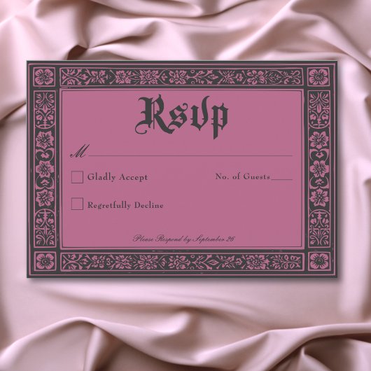 Gothic Black Burgundy Medieval Until Death Wedding RSVP Kaartje