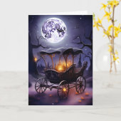 Gothic Black Carriage Halloween Kaart (Gele Bloem)