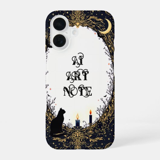 Gothic Black Cat and Candle Moonlit Frame iPhone 16 Hoesje (Achterkant)