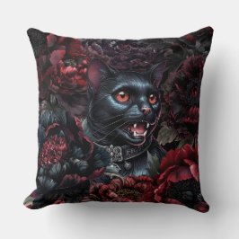 Gothic Black Cat & Dark Flowers Kussen