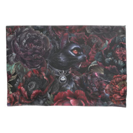 Gothic Black Cat & Dark Flowers  Kussensloop
