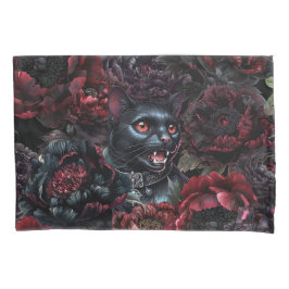 Gothic Black Cat & Dark Flowers  Kussensloop