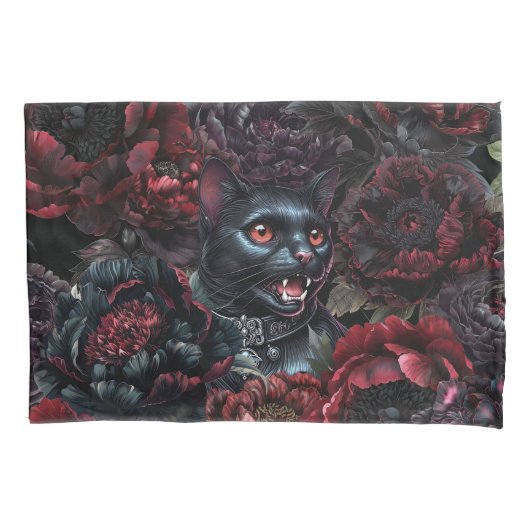 Gothic Black Cat & Dark Flowers  Kussensloop (Voorkant)
