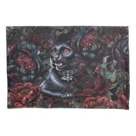 Gothic Black Cat & Dark Flowers  Kussensloop