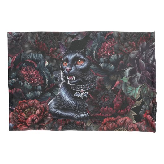 Gothic Black Cat & Dark Flowers  Kussensloop (Voorkant)