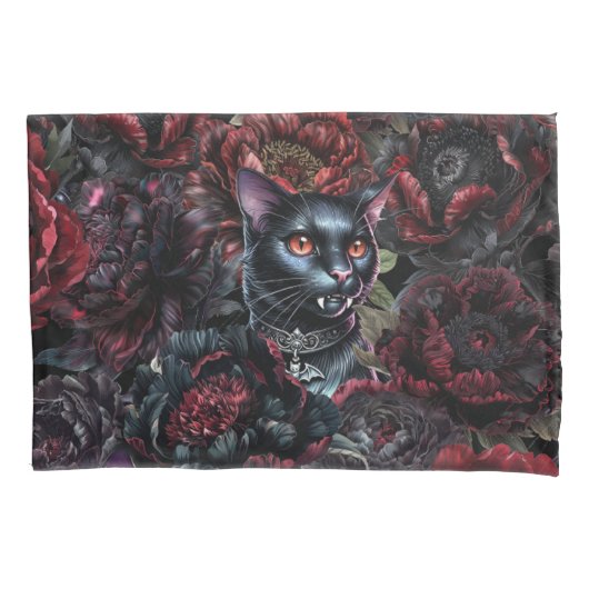 Gothic Black Cat & Dark Flowers  Kussensloop (Voorkant)