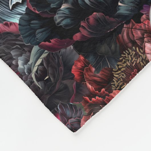 Gothic Black Cat & Dark Flowers Pattern  Fleece Deken (Hoek)