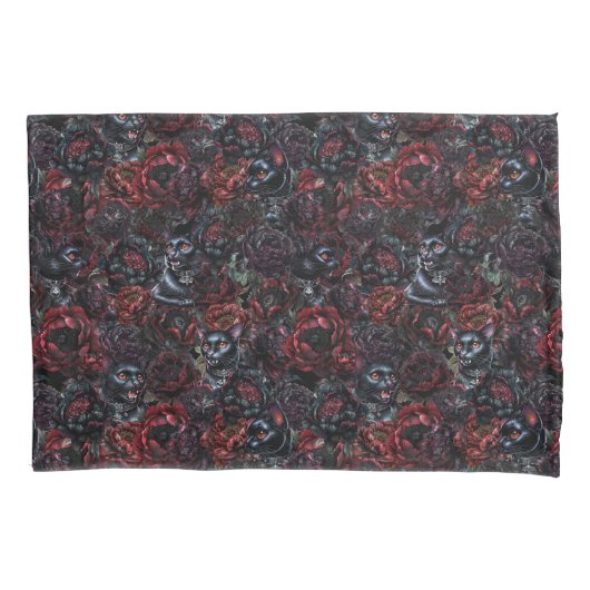 Gothic Black Cat & Dark Flowers Pattern  Kussensloop (Voorkant)