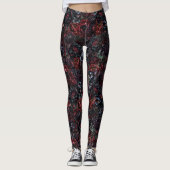 Gothic Black Cat & Dark Flowers Pattern Leggings (Voorkant)