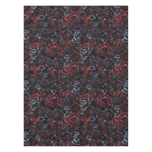 Gothic Black Cat & Dark Flowers Pattern  Tafelkleed (Voorkant)