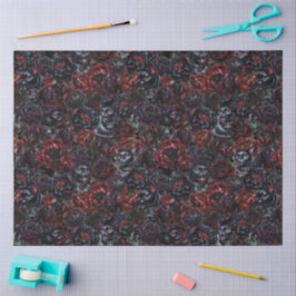 Gothic Black Cat & Dark Flowers Pattern Tissuepapier