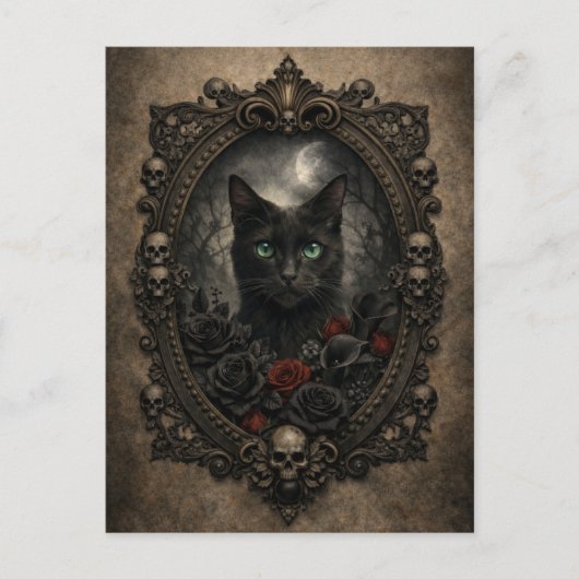 Gothic Black Cat Postcard - Dark Victorian Briefkaart (Voorkant)