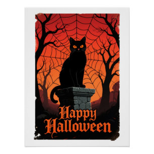 Gothic Black Cat Spiderweb Halloween Par Perfect Poster