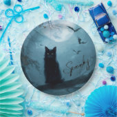 Gothic Black Cat Spooky Halloween Papieren Bordje (Feest)