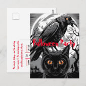 Gothic Black Crow & Cat Spooky Halloween Party Briefkaart (Voorkant / Achterkant)