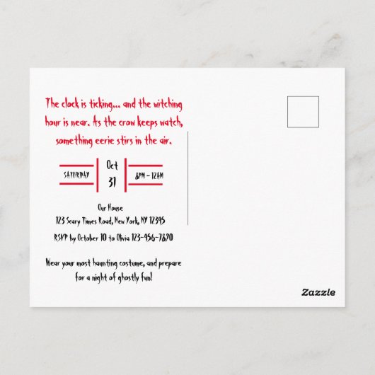 Gothic Black Crow & Cat Spooky Halloween Party Briefkaart (Achterkant)