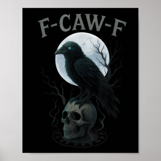 Gothic Black Crow F-caw-f Raven Schedel Maan Hallo Poster (Voorkant)