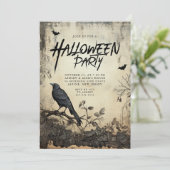 Gothic Black Crow Halloween Feestuitnodiging Kaart (Staand voorkant)