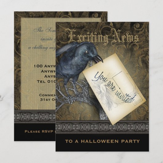 Gothic Black Crow Medium Invitation Kaart (Voorkant / Achterkant)