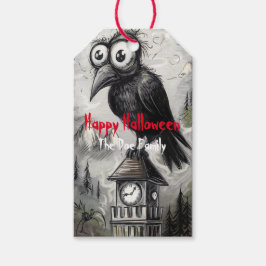 Gothic Black Crow & Toren Griezelen Halloween Cadeaulabel