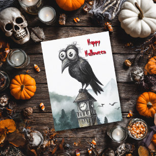 Gothic Black Crow & Toren Spooky Halloween Feest Kaart