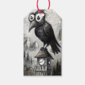 Gothic Black Crow & Tower Spooky Halloween Cadeaulabel (Voorkant)