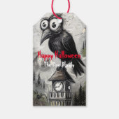Gothic Black Crow & Tower Spooky Halloween Cadeaulabel (Voorkant)