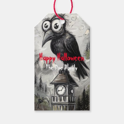 Gothic Black Crow & Tower Spooky Halloween Cadeaulabel (Voorkant)