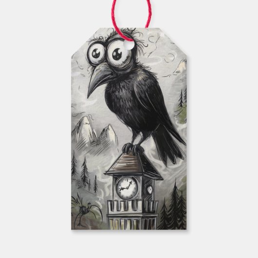 Gothic Black Crow & Tower Spooky Halloween Cadeaulabel (Achterkant)