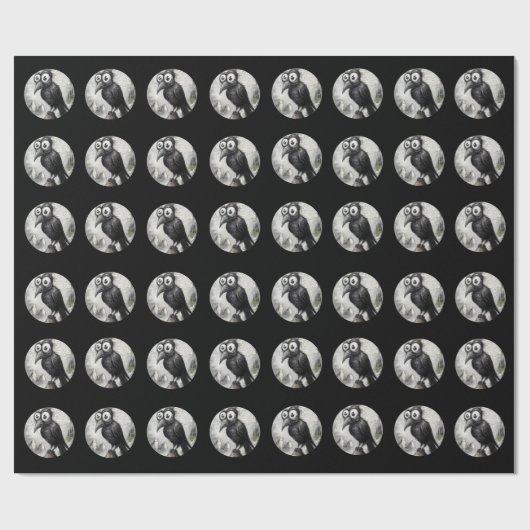 Gothic Black Crow & Tower Spooky Halloween Cadeaupapier (Vlak)