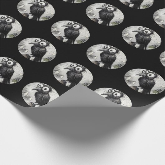 Gothic Black Crow & Tower Spooky Halloween Cadeaupapier (Hoek)