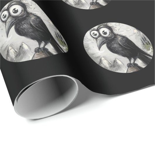 Gothic Black Crow & Tower Spooky Halloween Cadeaupapier (Rol Hoek)