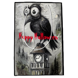 Gothic Black Crow & Tower Spooky Halloween Medium Cadeauzakje