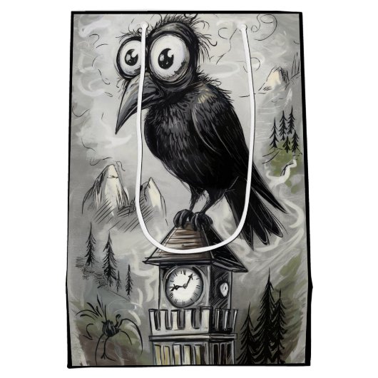 Gothic Black Crow & Tower Spooky Halloween Medium Cadeauzakje (Achterkant)