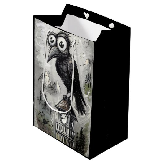 Gothic Black Crow & Tower Spooky Halloween Medium Cadeauzakje (Voorkant Gekanteld)