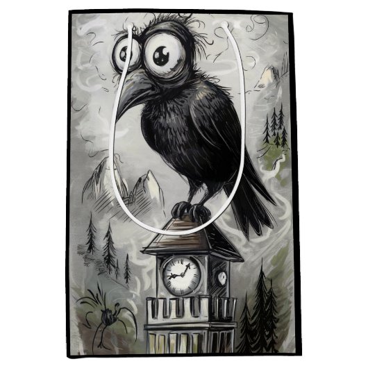 Gothic Black Crow & Tower Spooky Halloween Medium Cadeauzakje (Voorkant)