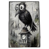 Gothic Black Crow & Tower Spooky Halloween Medium Cadeauzakje (Achterkant)