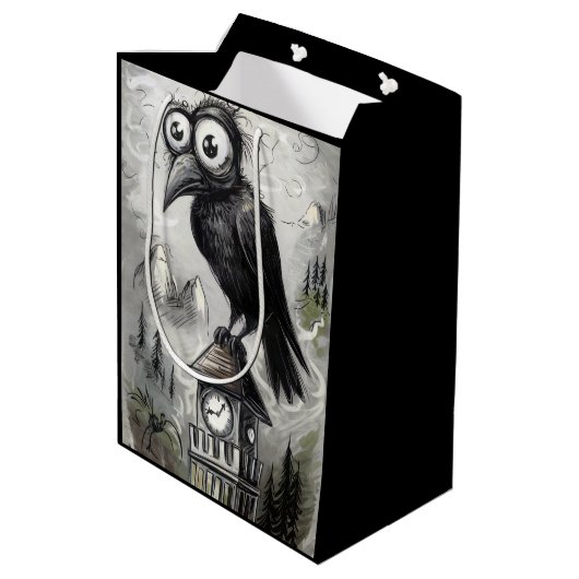 Gothic Black Crow & Tower Spooky Halloween Medium Cadeauzakje (Achterkant Gekanteld)