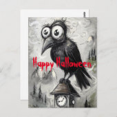 Gothic Black Crow & Tower Spooky Halloween Party Briefkaart (Voorkant / Achterkant)