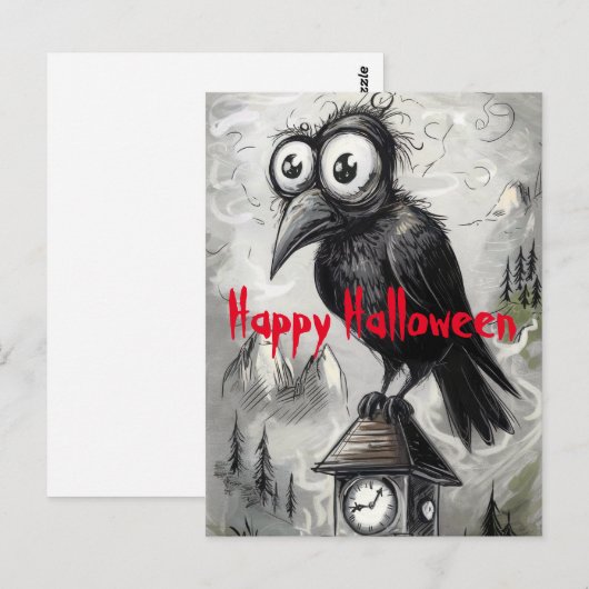 Gothic Black Crow & Tower Spooky Halloween Party Briefkaart (Voorkant / Achterkant)